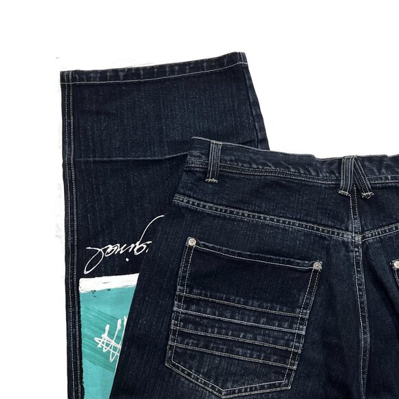 Boom X Jeans Mens 34 x 32 Baggy Wide Leg Y2K Painted Hiphop Denim Vintage 90s - Picture 8 of 14